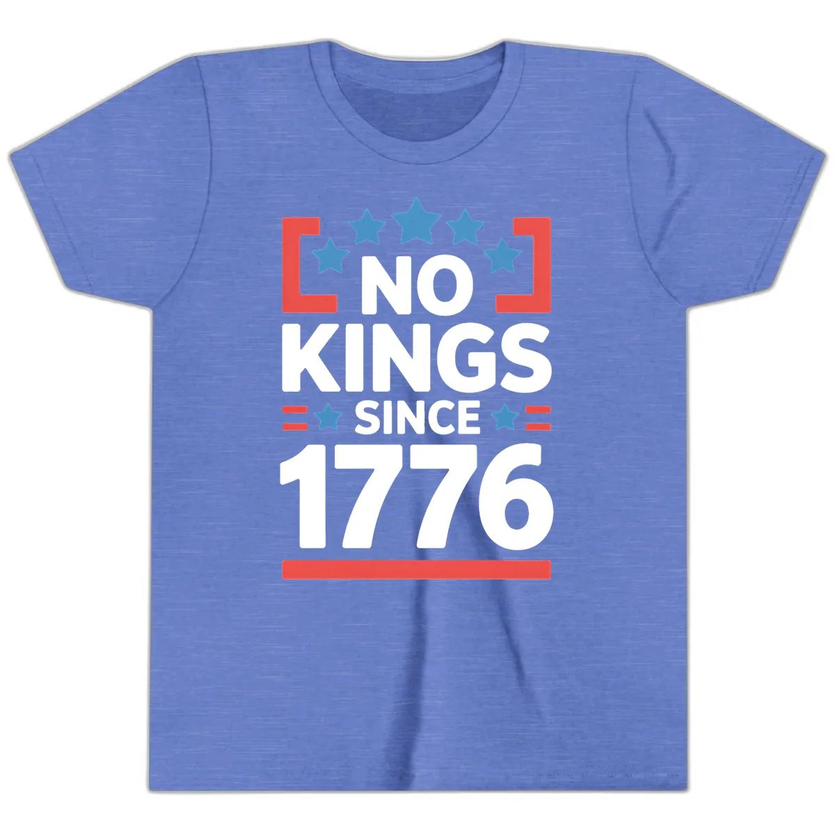 No Kings Since 1776 Patriotic Stars Design Youth T-Shirt in Heather Columbia Blue