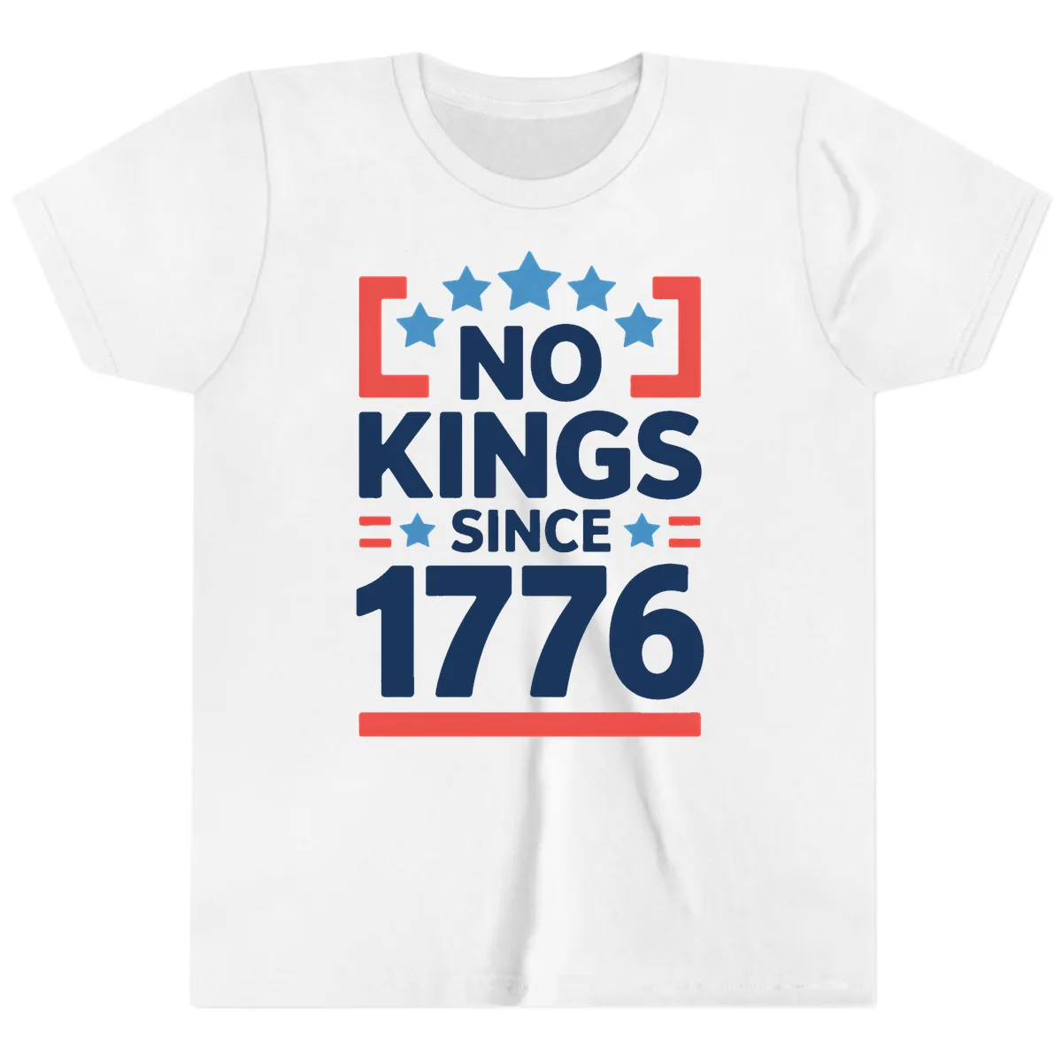No Kings Since 1776 Patriotic Stars Design Youth T-Shirt in White
