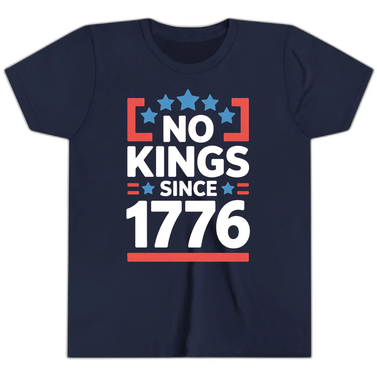 No Kings Since 1776 Patriotic Stars Design Youth T-Shirt in Navy
