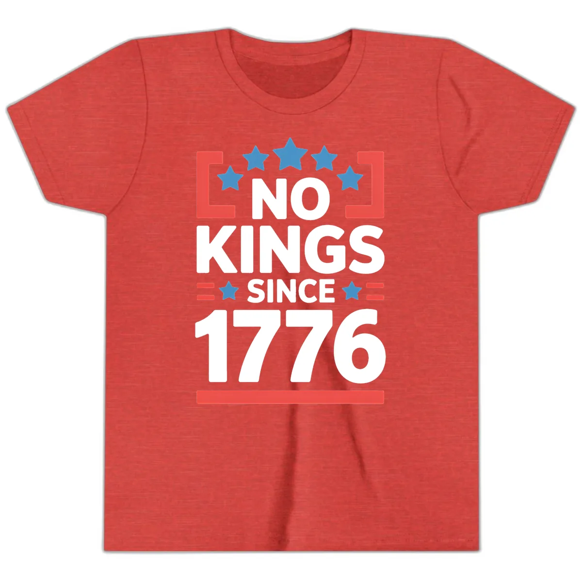 No Kings Since 1776 Patriotic Stars Design Youth T-Shirt in Heather Red