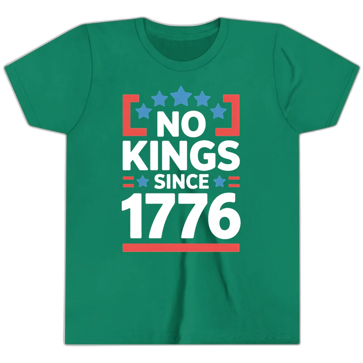 No Kings Since 1776 Patriotic Stars Design Youth T-Shirt in Kelly