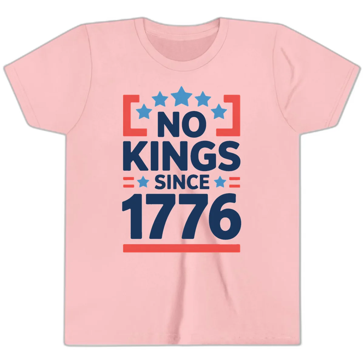 No Kings Since 1776 Patriotic Stars Design Youth T-Shirt in Pink