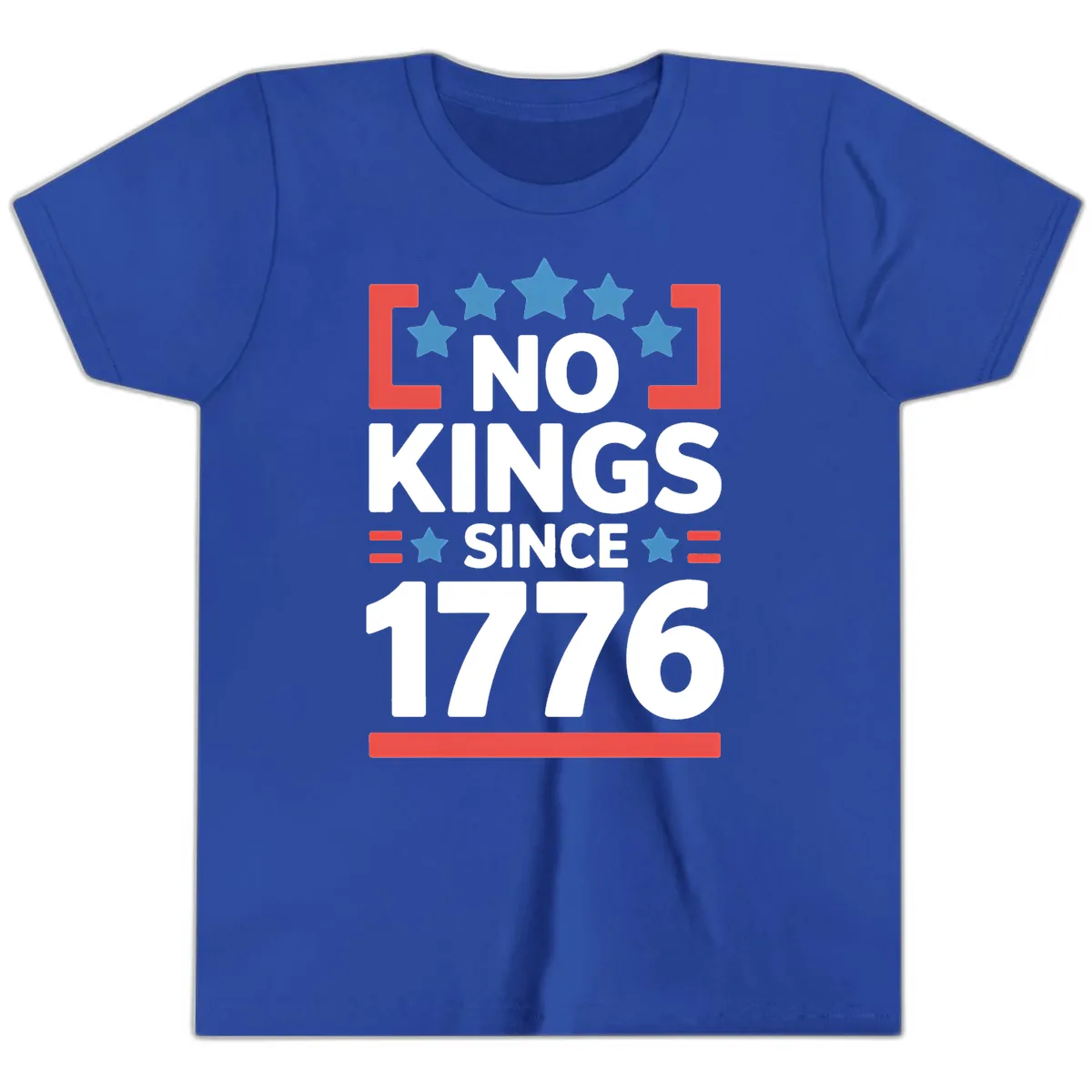 No Kings Since 1776 Patriotic Stars Design Youth T-Shirt in True Royal