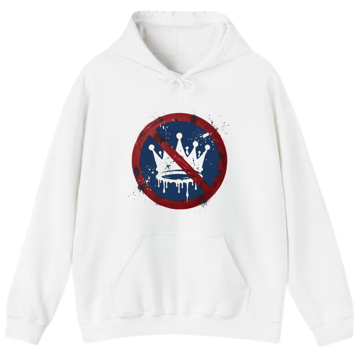 No Crown Anti-Monarchy Protest Symbol Art Hoodie in White