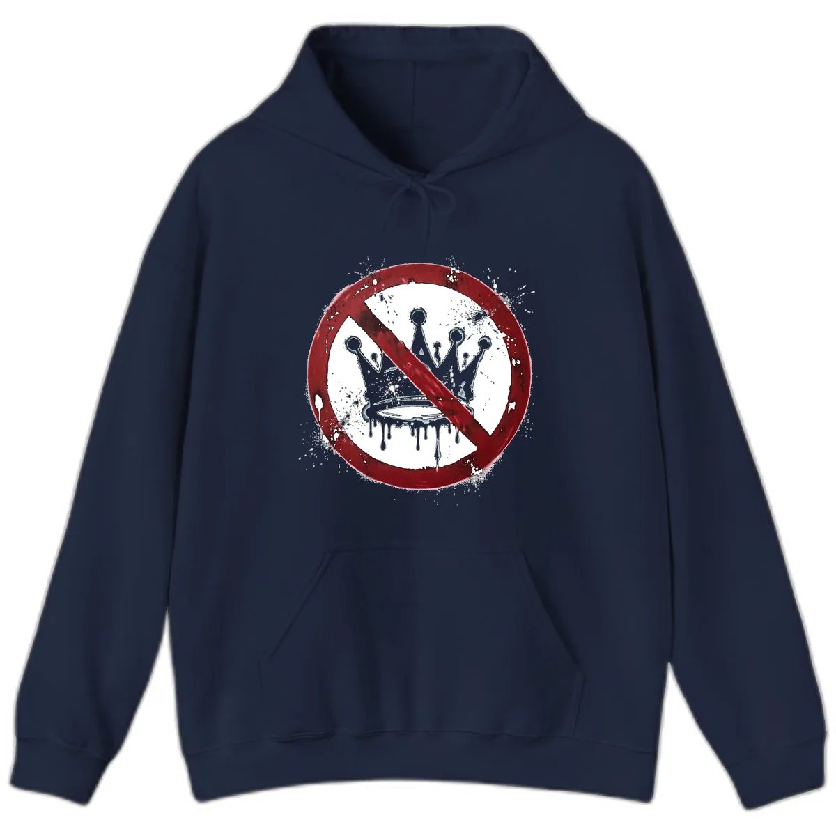 No Crown Anti-Monarchy Protest Symbol Art Hoodie in Navy