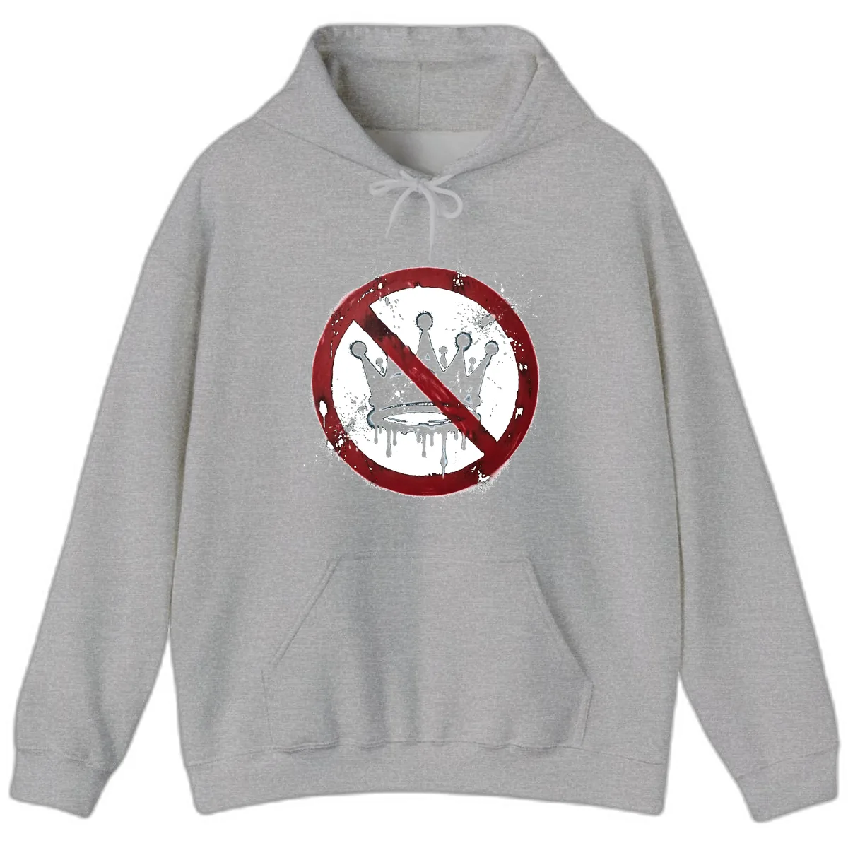 No Crown Anti-Monarchy Protest Symbol Art Hoodie in Sport Grey