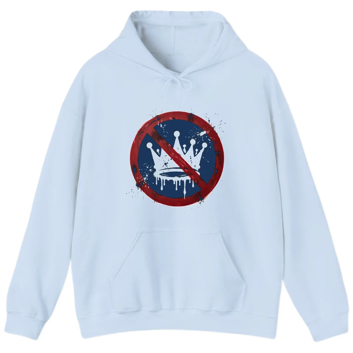 No Crown Anti-Monarchy Protest Symbol Art Hoodie in Light Blue