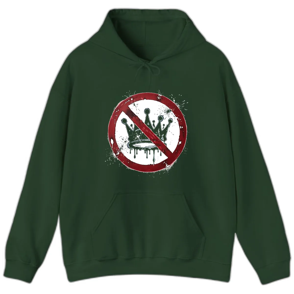 No Crown Anti-Monarchy Protest Symbol Art Hoodie in Forest Green