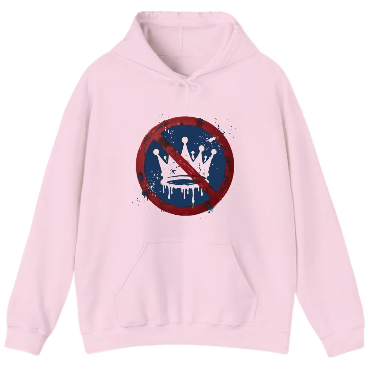 No Crown Anti-Monarchy Protest Symbol Art Hoodie in Light Pink