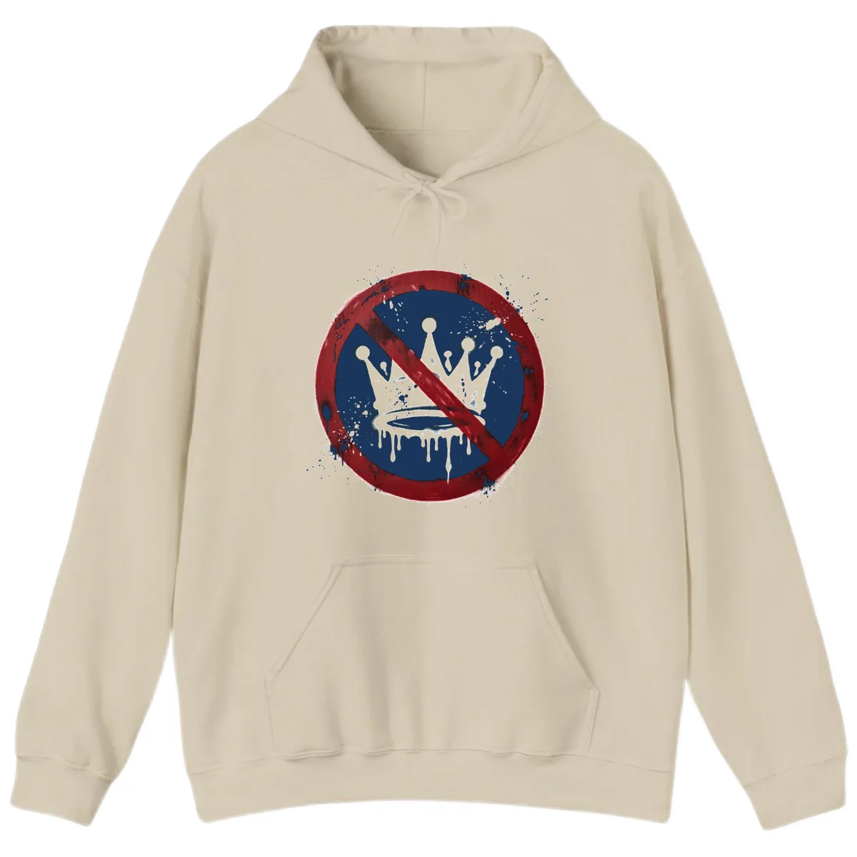 No Crown Anti-Monarchy Protest Symbol Art Hoodie in Sand