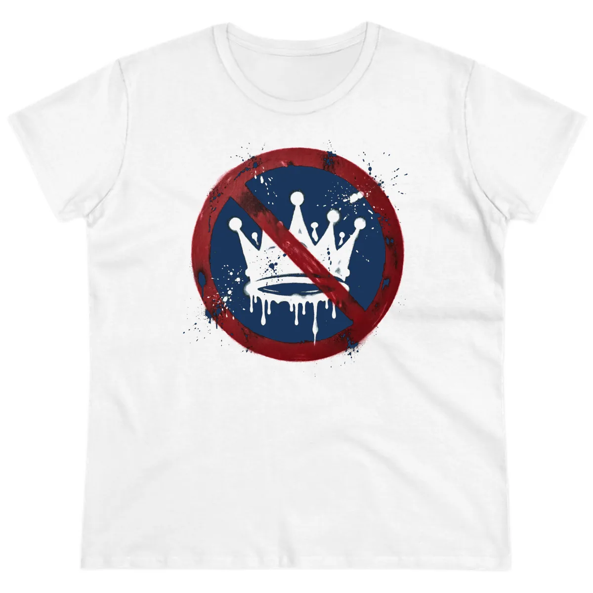 No Crown Anti-Monarchy Protest Symbol Art Ladies Tee in White