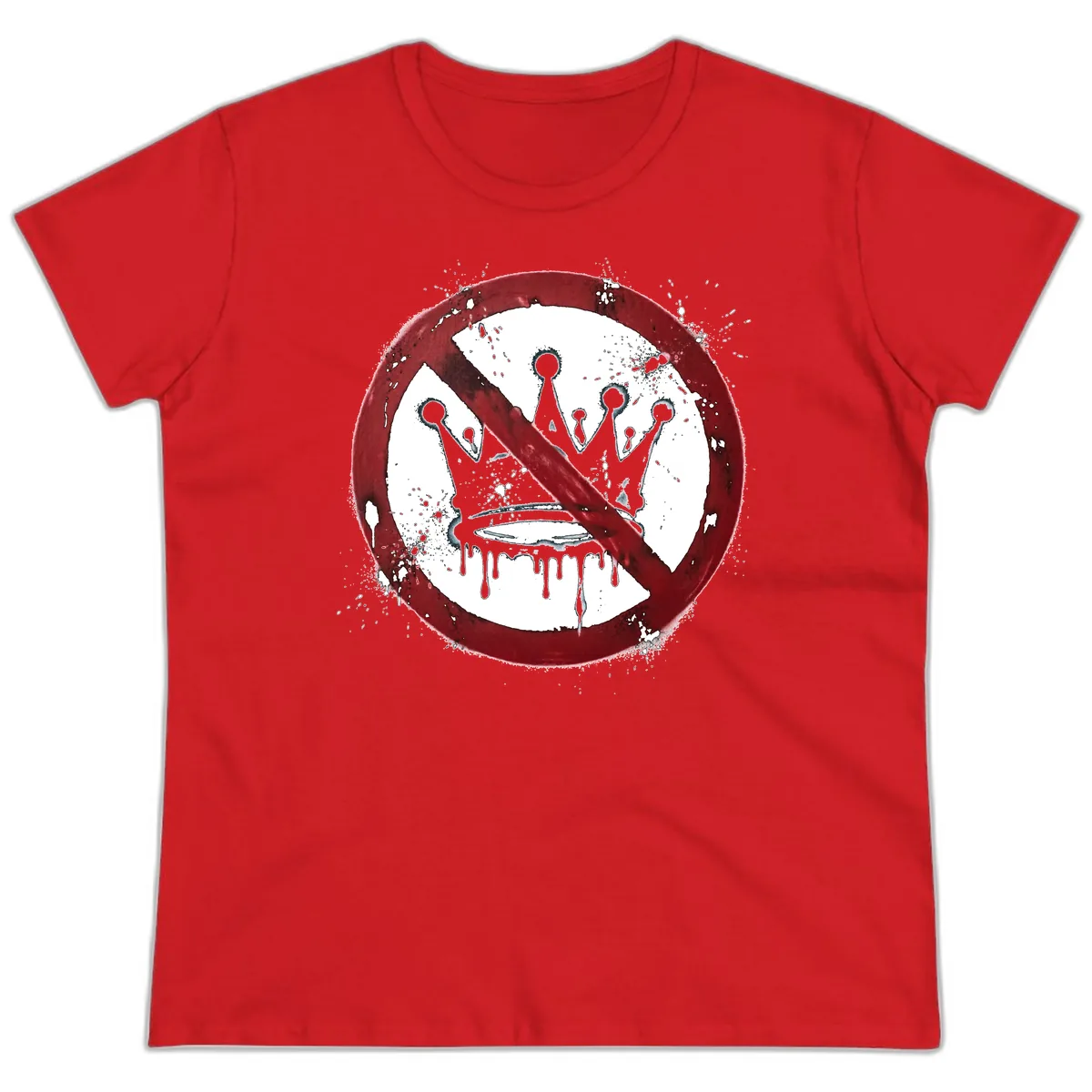 No Crown Anti-Monarchy Protest Symbol Art Ladies Tee in Red