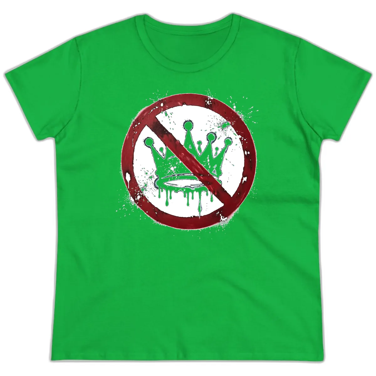 No Crown Anti-Monarchy Protest Symbol Art Ladies Tee in Irish Green