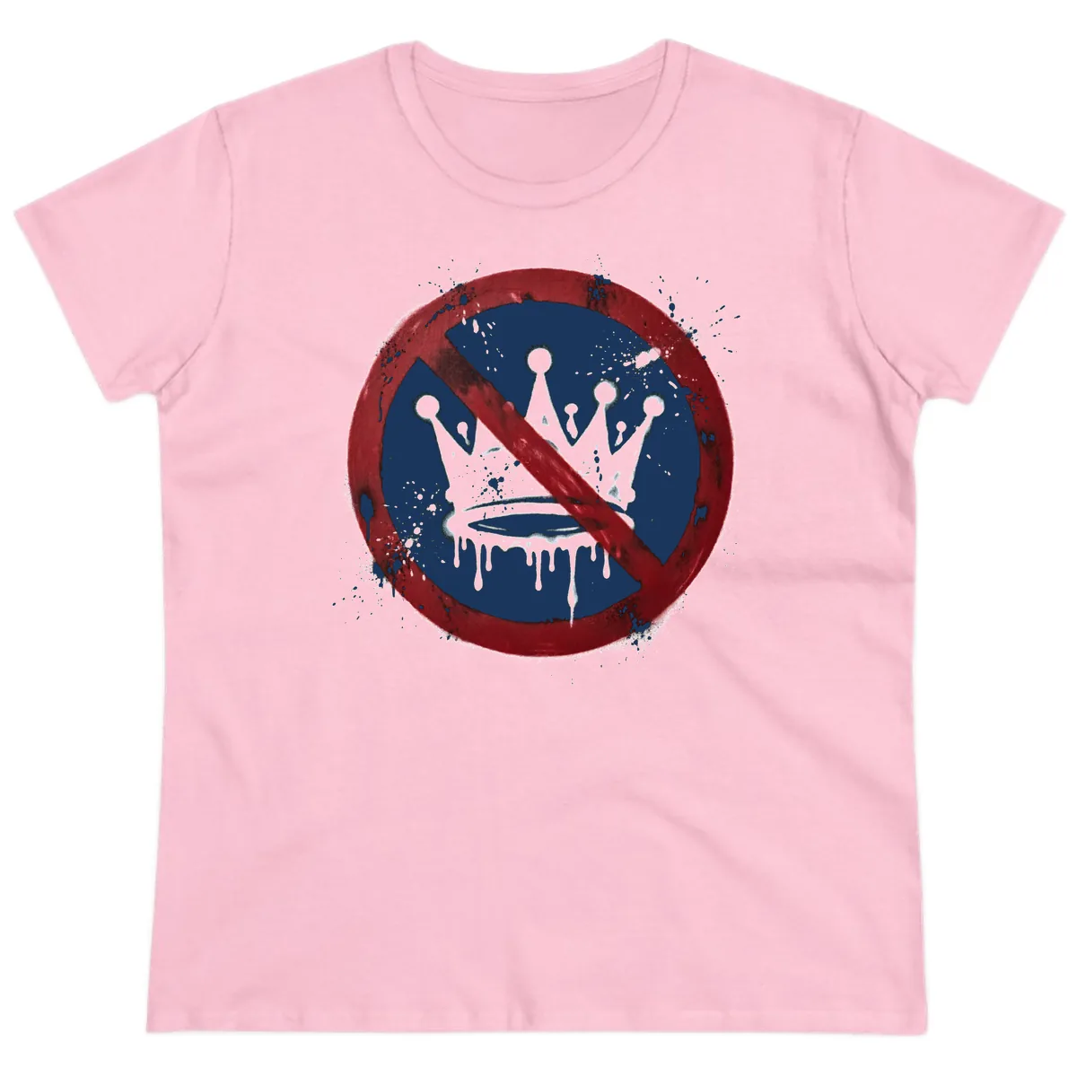 No Crown Anti-Monarchy Protest Symbol Art Ladies Tee in Light Pink