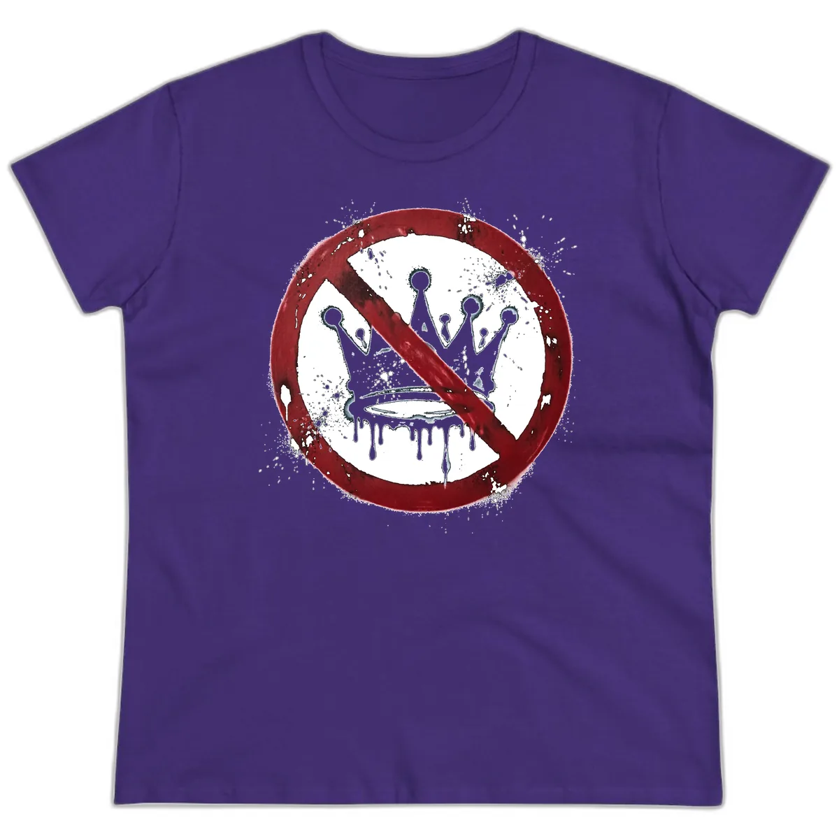 No Crown Anti-Monarchy Protest Symbol Art Ladies Tee in Purple