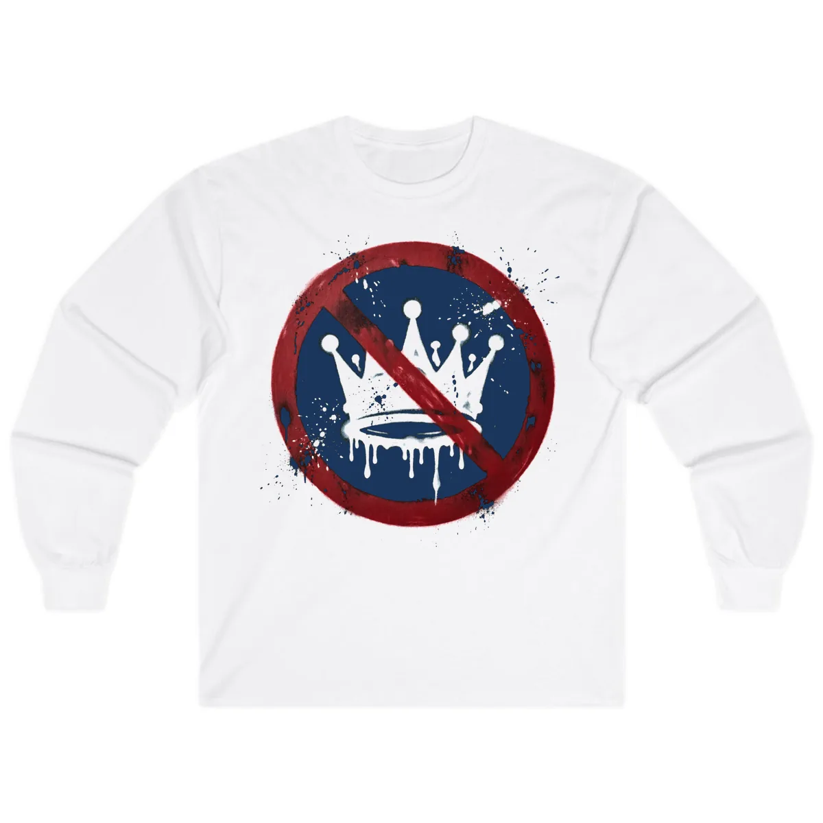 No Crown Anti-Monarchy Protest Symbol Art Long Sleeve in White