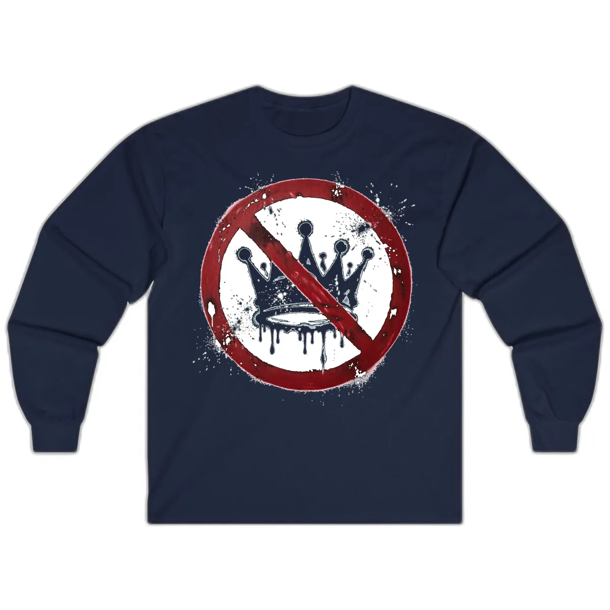 No Crown Anti-Monarchy Protest Symbol Art Long Sleeve in Navy