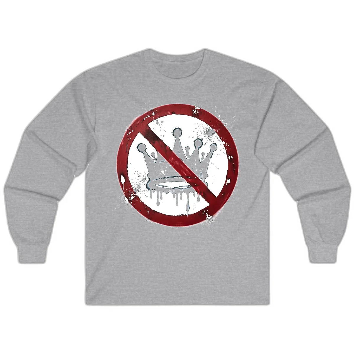 No Crown Anti-Monarchy Protest Symbol Art Long Sleeve in Sport Grey