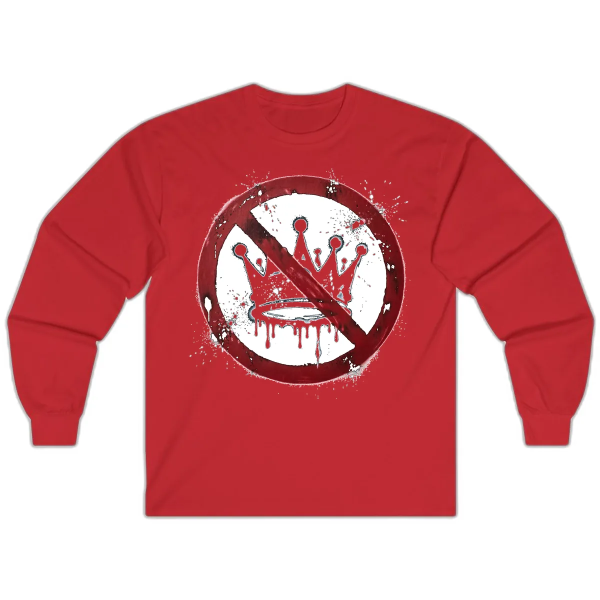 No Crown Anti-Monarchy Protest Symbol Art Long Sleeve in Red
