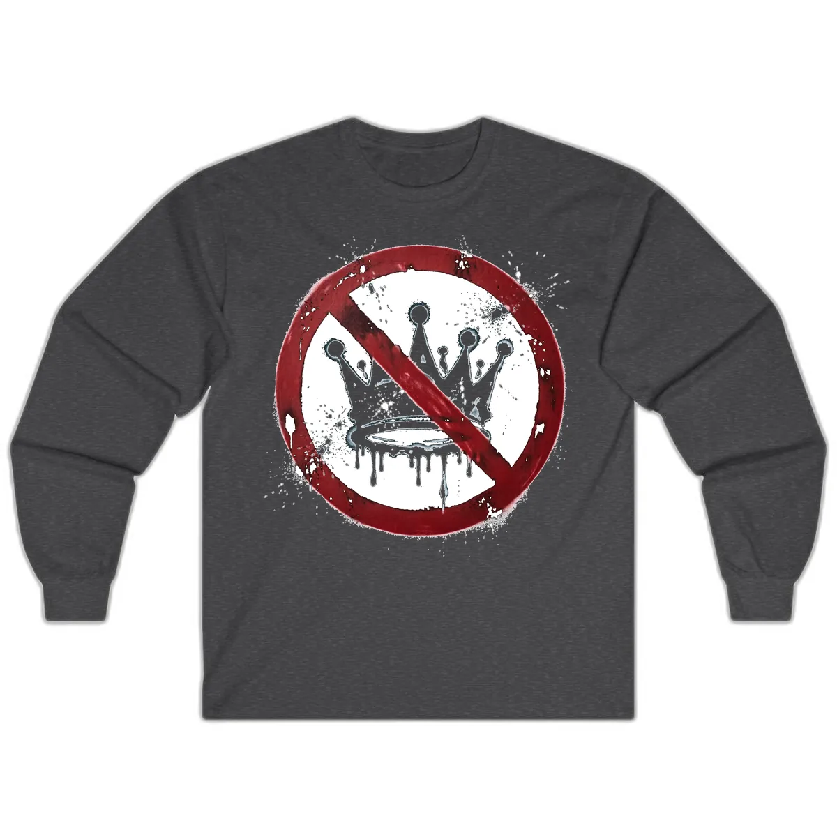 No Crown Anti-Monarchy Protest Symbol Art Long Sleeve in Dark Heather