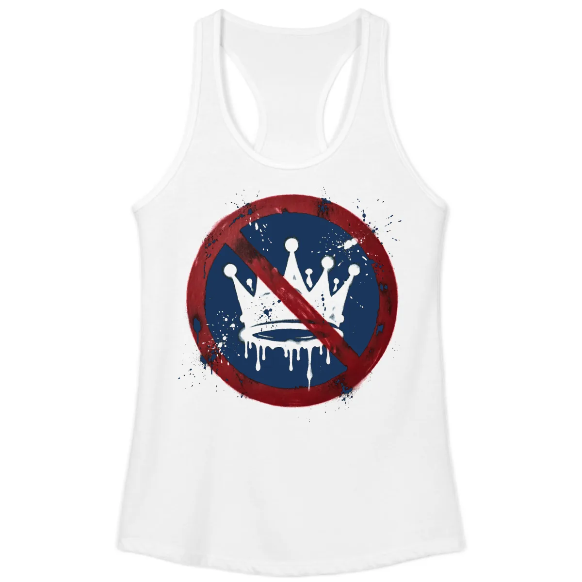 No Crown Anti-Monarchy Protest Symbol Art Ladies Tank in White