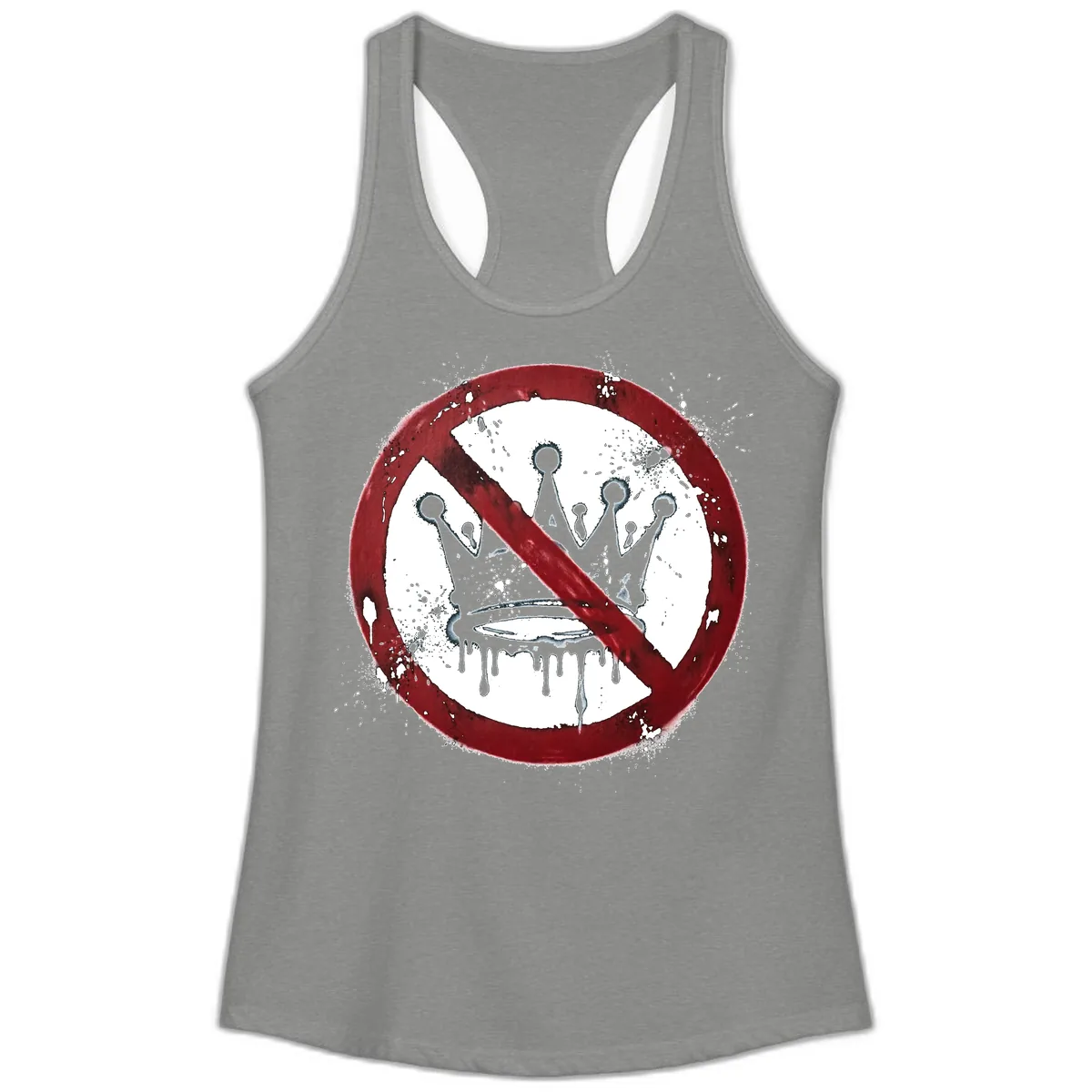No Crown Anti-Monarchy Protest Symbol Art Ladies Tank in Heather Grey