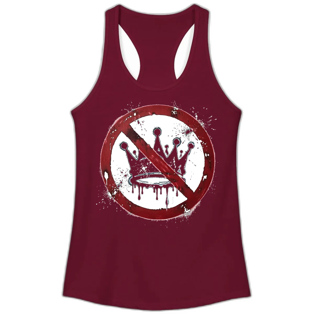 No Crown Anti-Monarchy Protest Symbol Art Ladies Tank in Solid Cardinal Red
