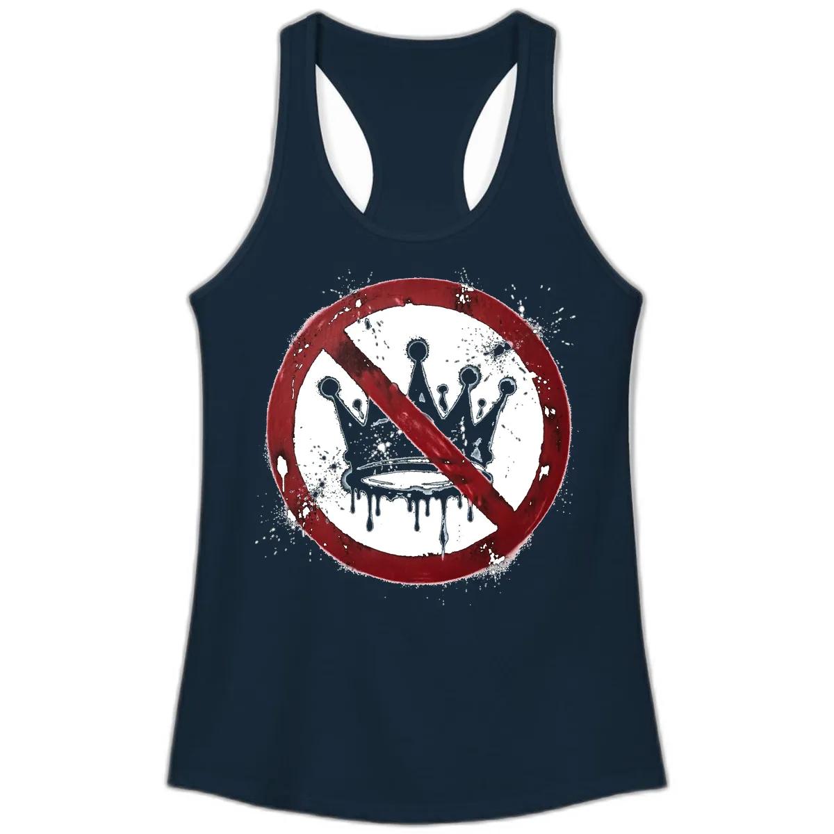 No Crown Anti-Monarchy Protest Symbol Art Ladies Tank in Solid Midnight Navy