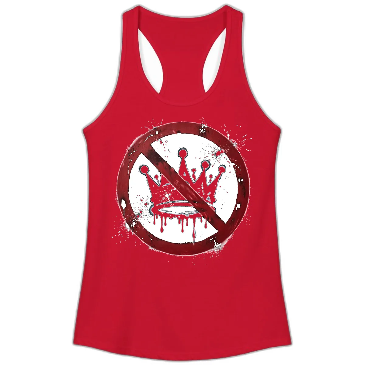 No Crown Anti-Monarchy Protest Symbol Art Ladies Tank in Solid Red
