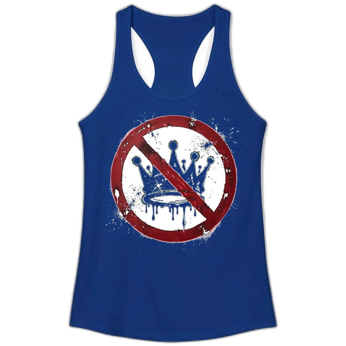 No Crown Anti-Monarchy Protest Symbol Art Ladies Tank in Solid Royal
