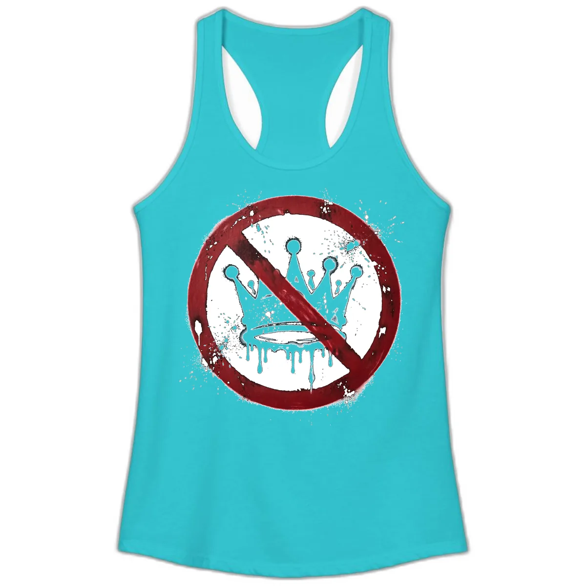 No Crown Anti-Monarchy Protest Symbol Art Ladies Tank in Solid Tahiti Blue