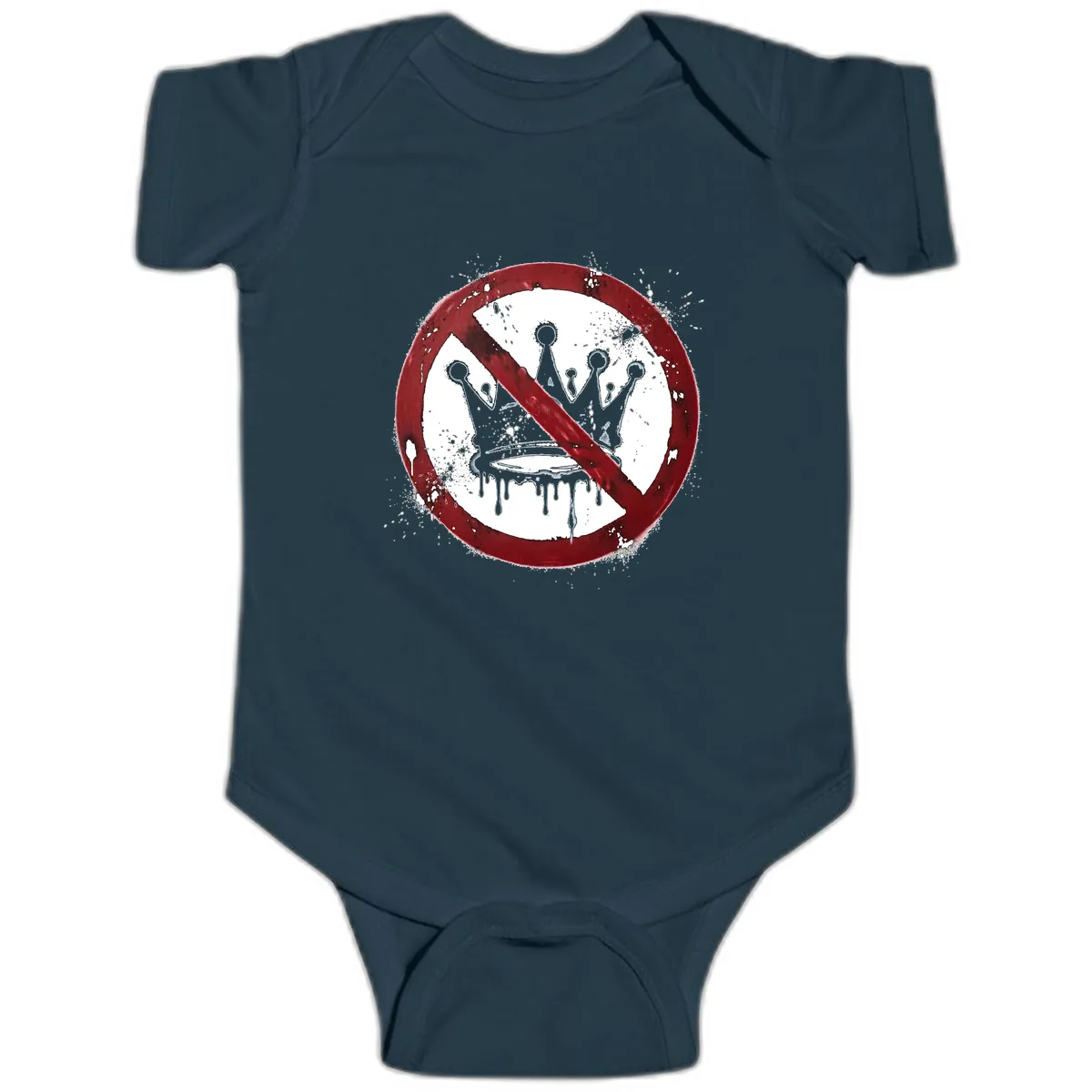 No Crown Anti-Monarchy Protest Symbol Art Baby Onesie in Navy