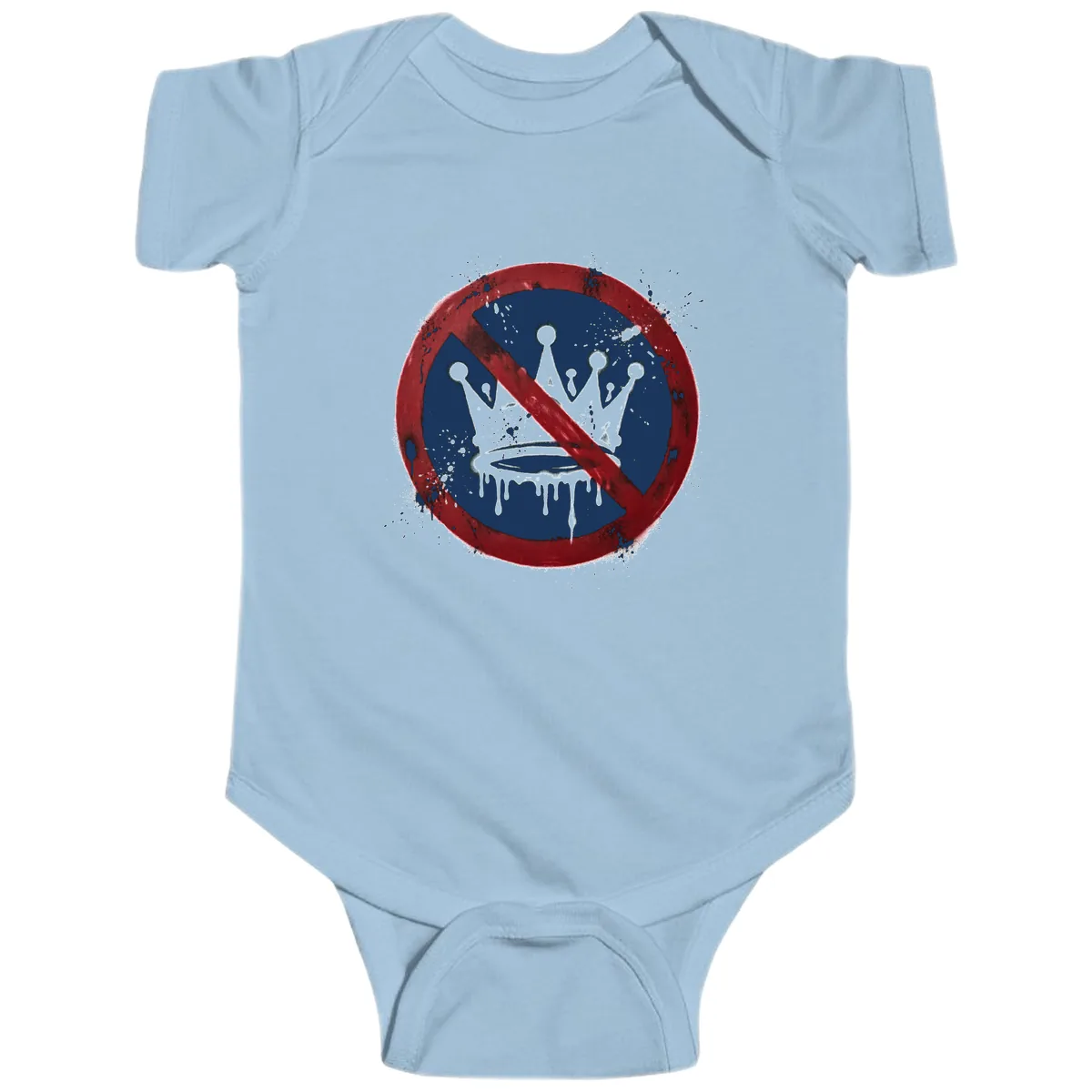 No Crown Anti-Monarchy Protest Symbol Art Baby Onesie in Light Blue