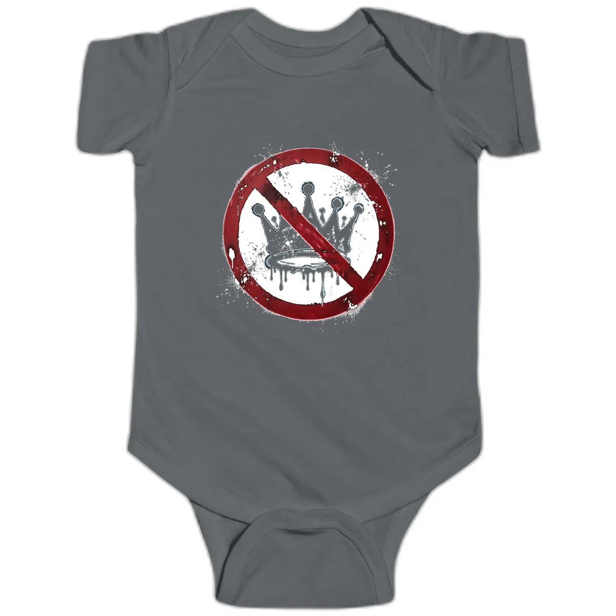 No Crown Anti-Monarchy Protest Symbol Art Baby Onesie in Charcoal