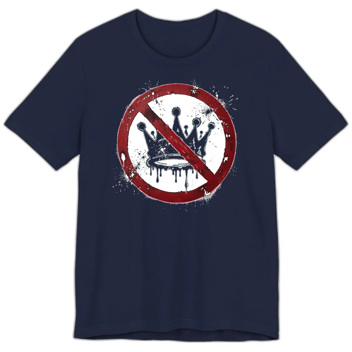 No Crown Anti-Monarchy Protest Symbol Art Premium T-Shirt in Navy