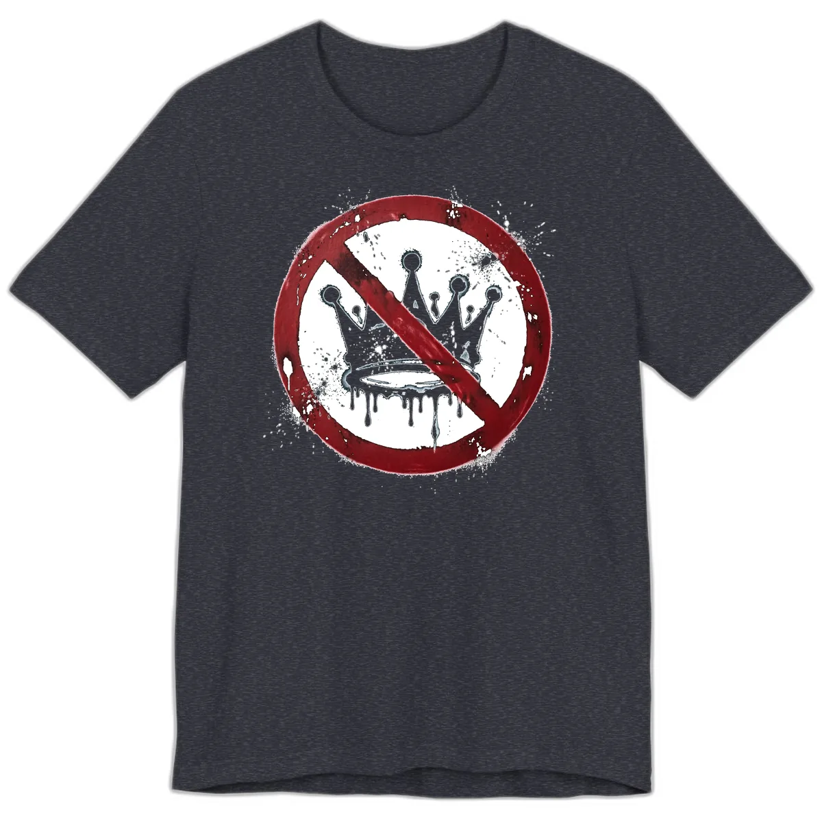 No Crown Anti-Monarchy Protest Symbol Art Premium T-Shirt in Heather Navy