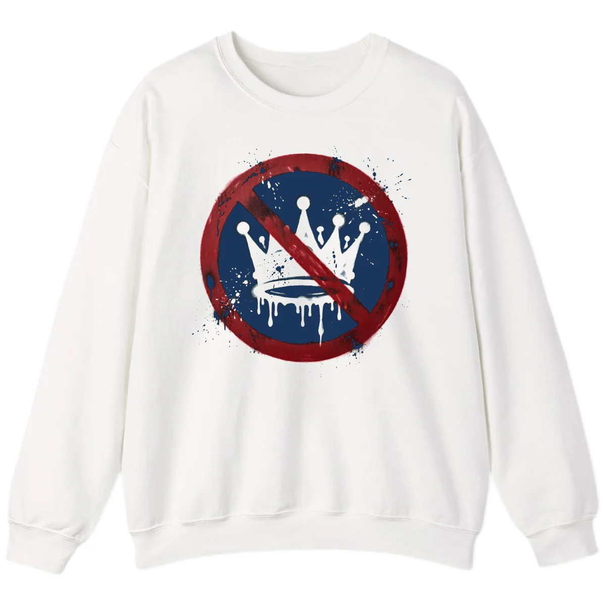 No Crown Anti-Monarchy Protest Symbol Art Sweatshirt in White