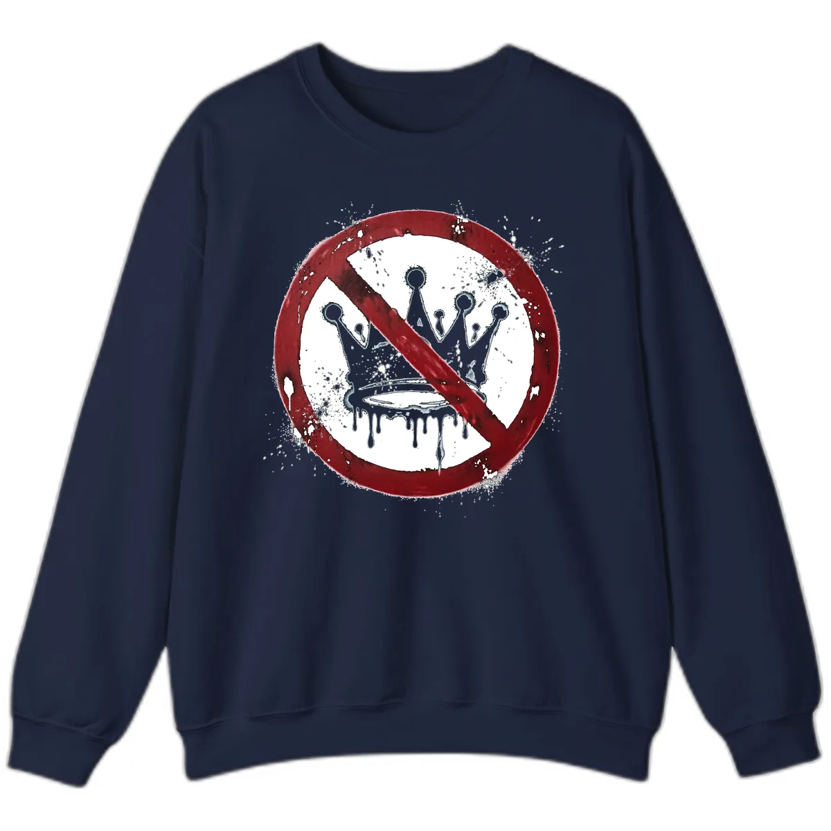 No Crown Anti-Monarchy Protest Symbol Art Sweatshirt in Navy