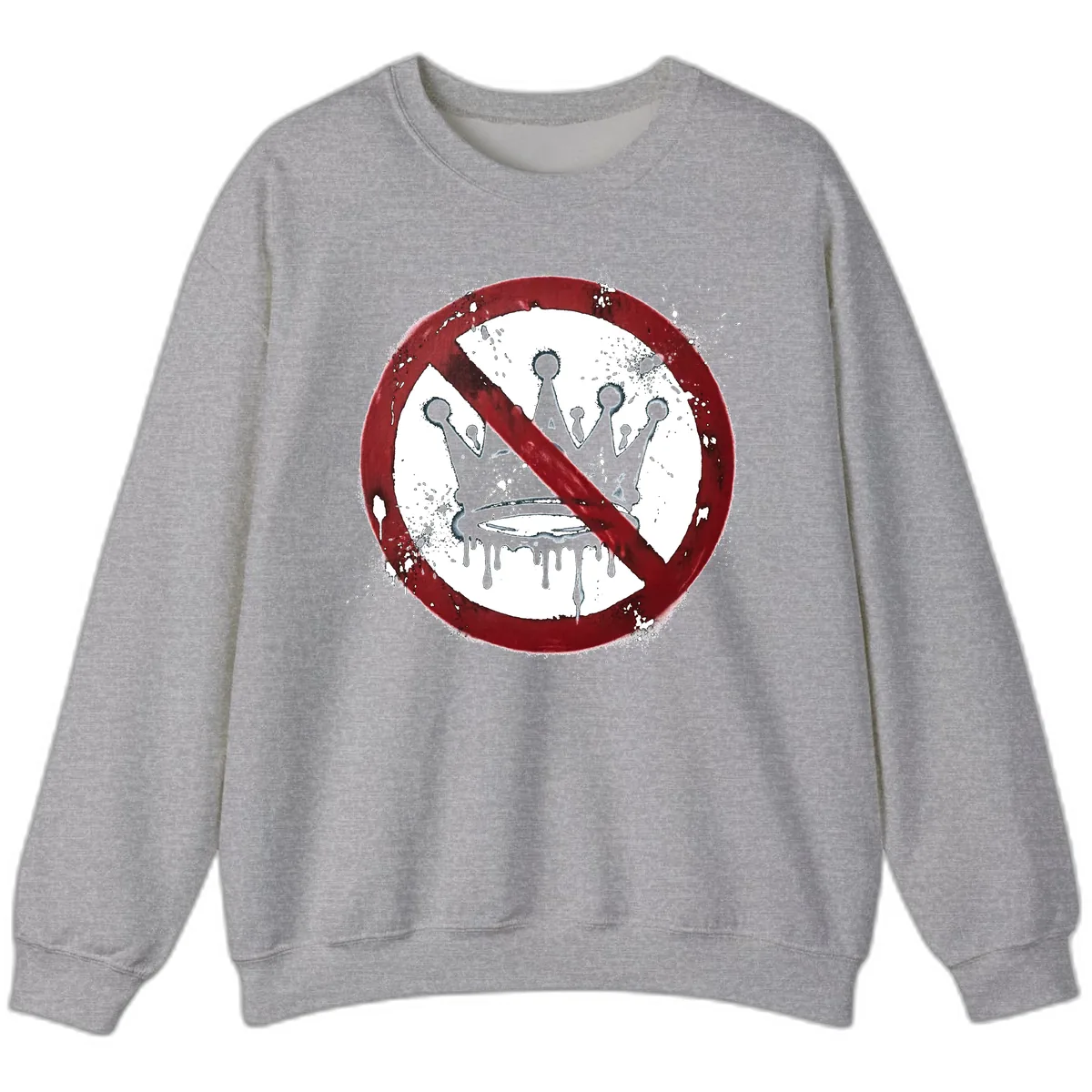 No Crown Anti-Monarchy Protest Symbol Art Sweatshirt in Sport Grey