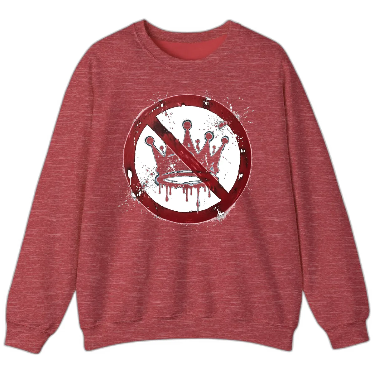 No Crown Anti-Monarchy Protest Symbol Art Sweatshirt in Heather Scarlet Red