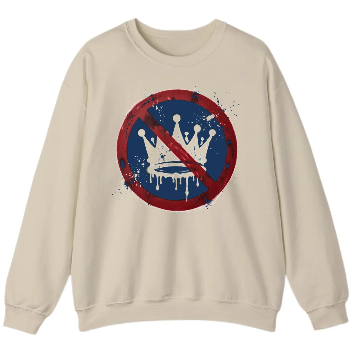 No Crown Anti-Monarchy Protest Symbol Art Sweatshirt in Sand