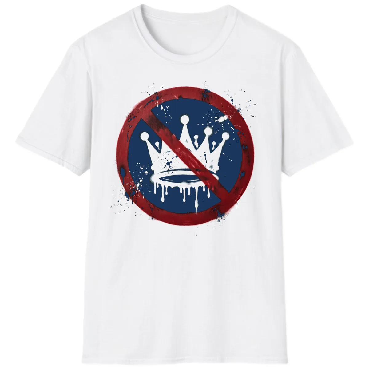 No Crown Anti-Monarchy Protest Symbol Art T-Shirt in White