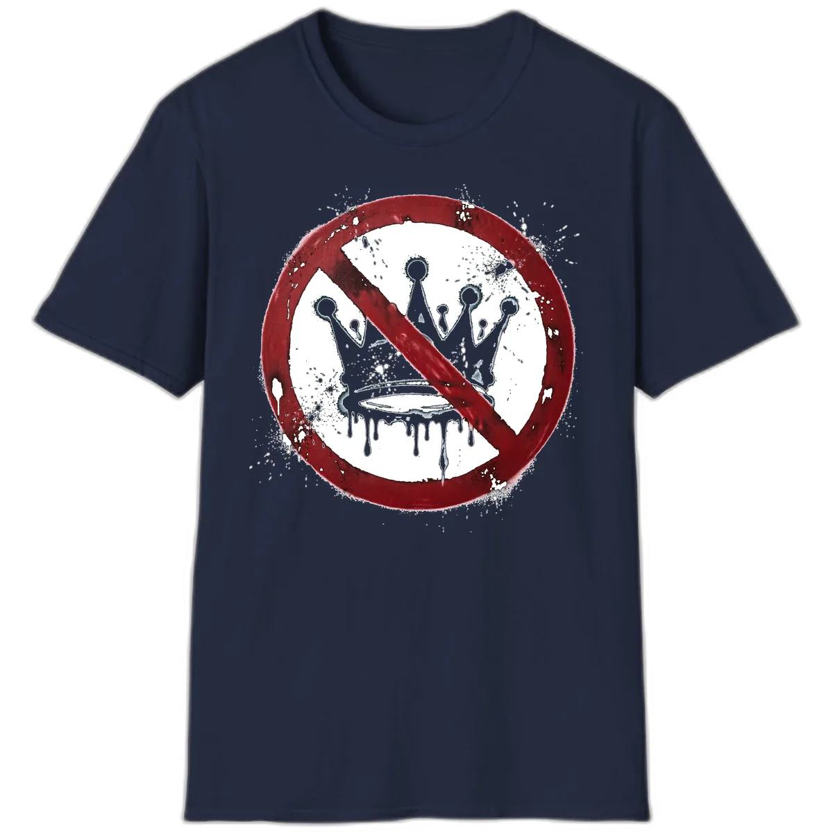 No Crown Anti-Monarchy Protest Symbol Art T-Shirt in Navy