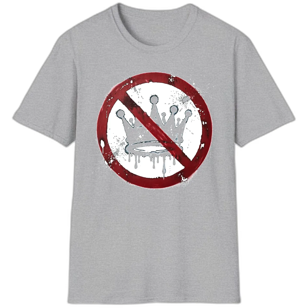 No Crown Anti-Monarchy Protest Symbol Art T-Shirt in Sport Grey
