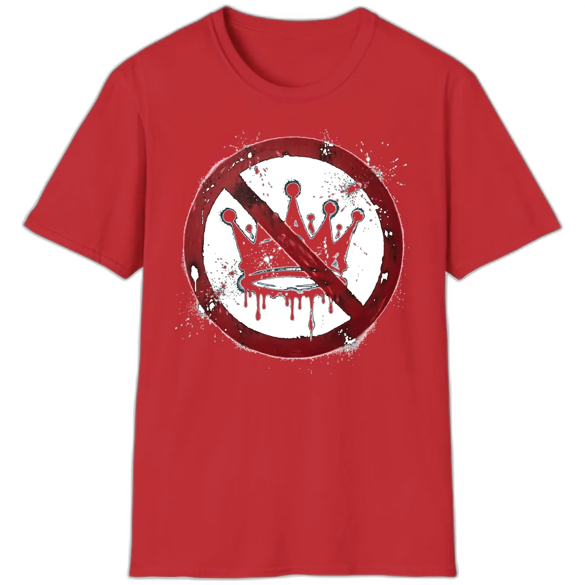 No Crown Anti-Monarchy Protest Symbol Art T-Shirt in Red