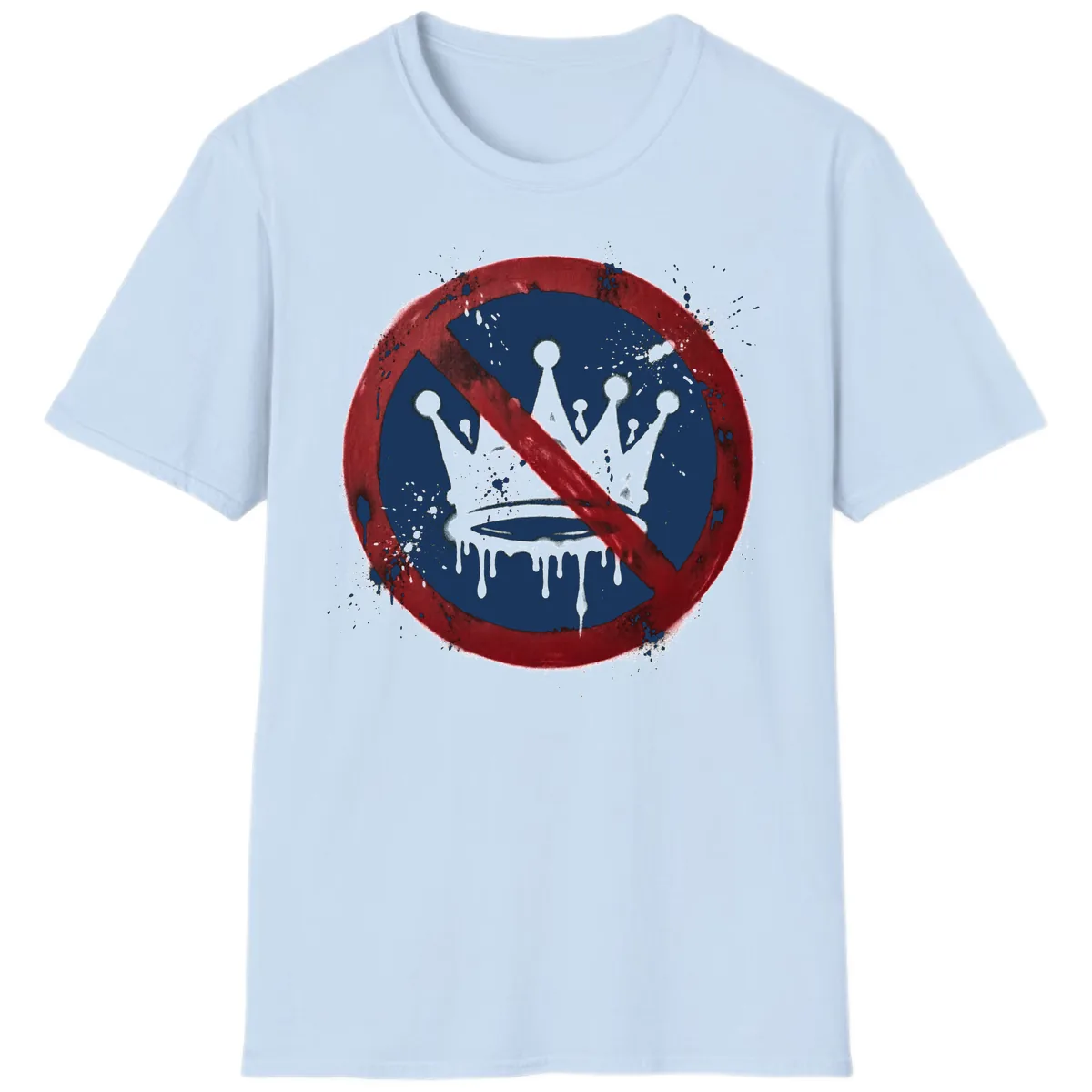 No Crown Anti-Monarchy Protest Symbol Art T-Shirt in Light Blue