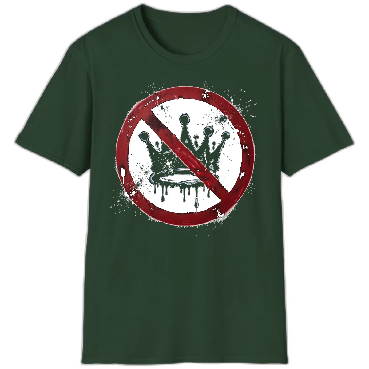 No Crown Anti-Monarchy Protest Symbol Art T-Shirt in Forest Green