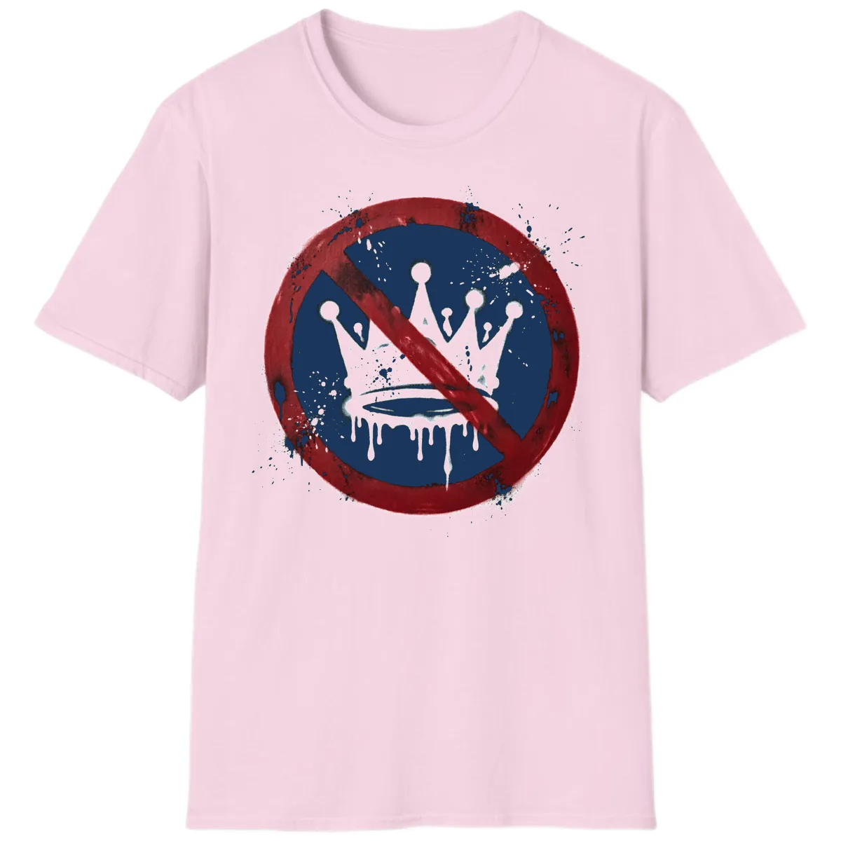 No Crown Anti-Monarchy Protest Symbol Art T-Shirt in Light Pink