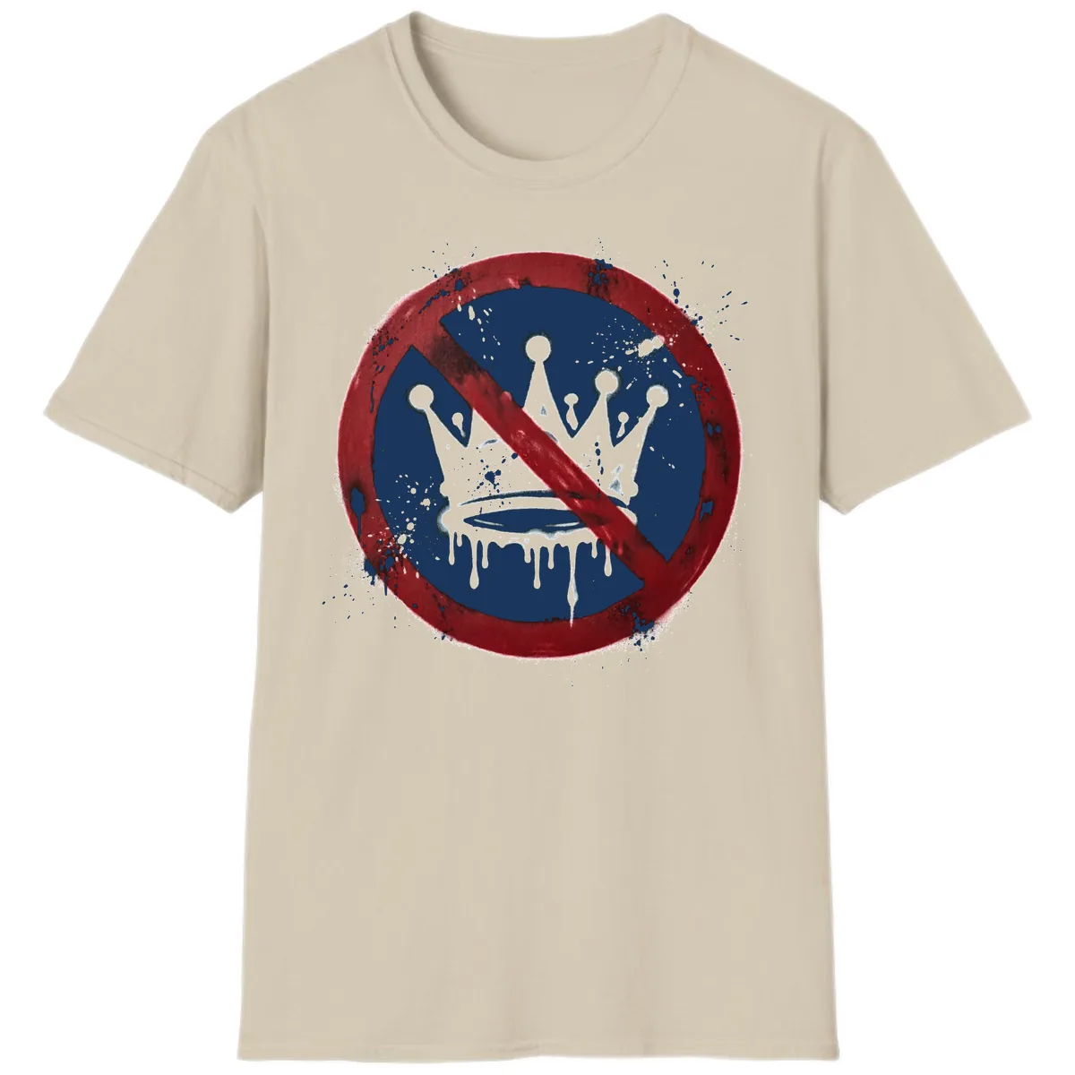 No Crown Anti-Monarchy Protest Symbol Art T-Shirt in Sand