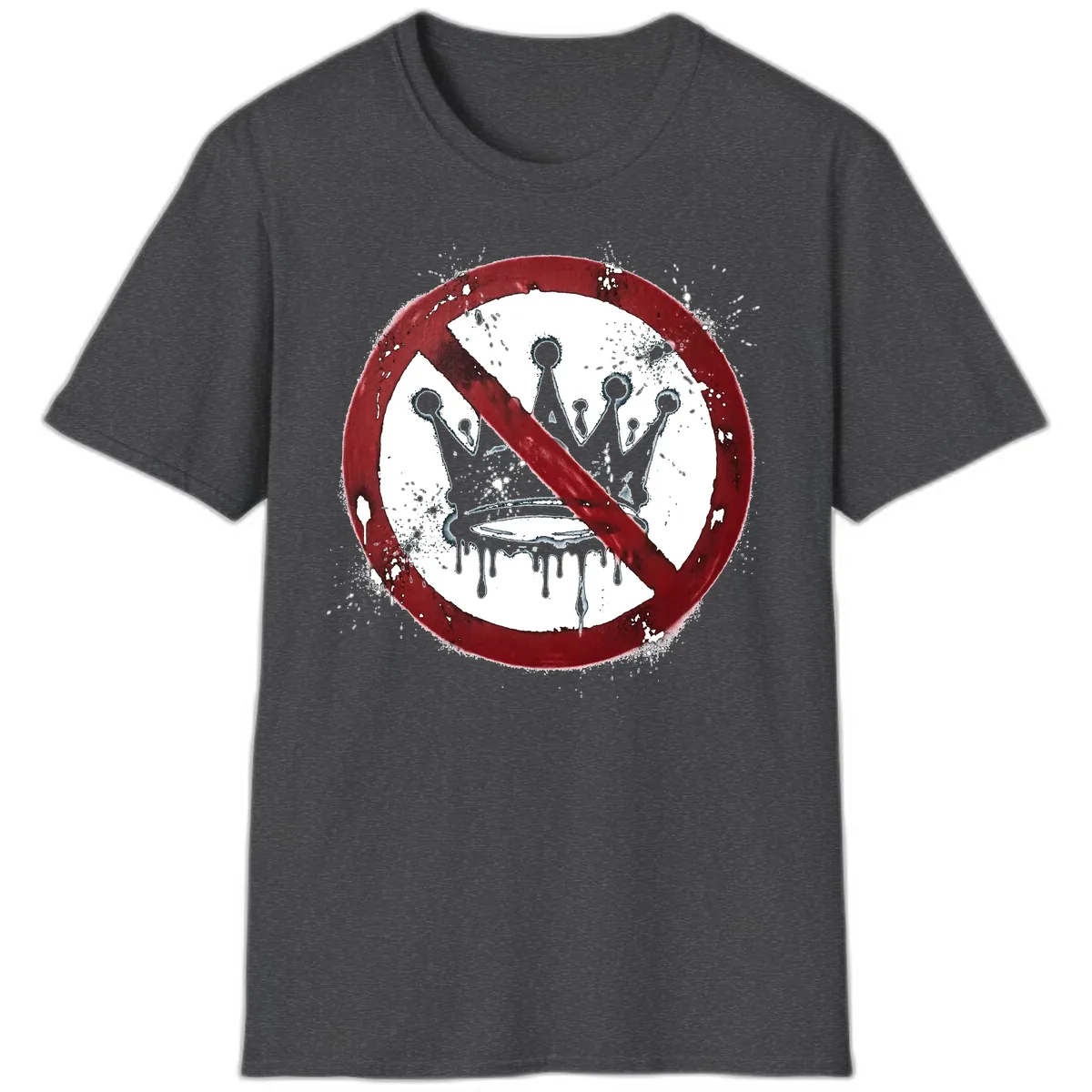No Crown Anti-Monarchy Protest Symbol Art T-Shirt in Dark Heather